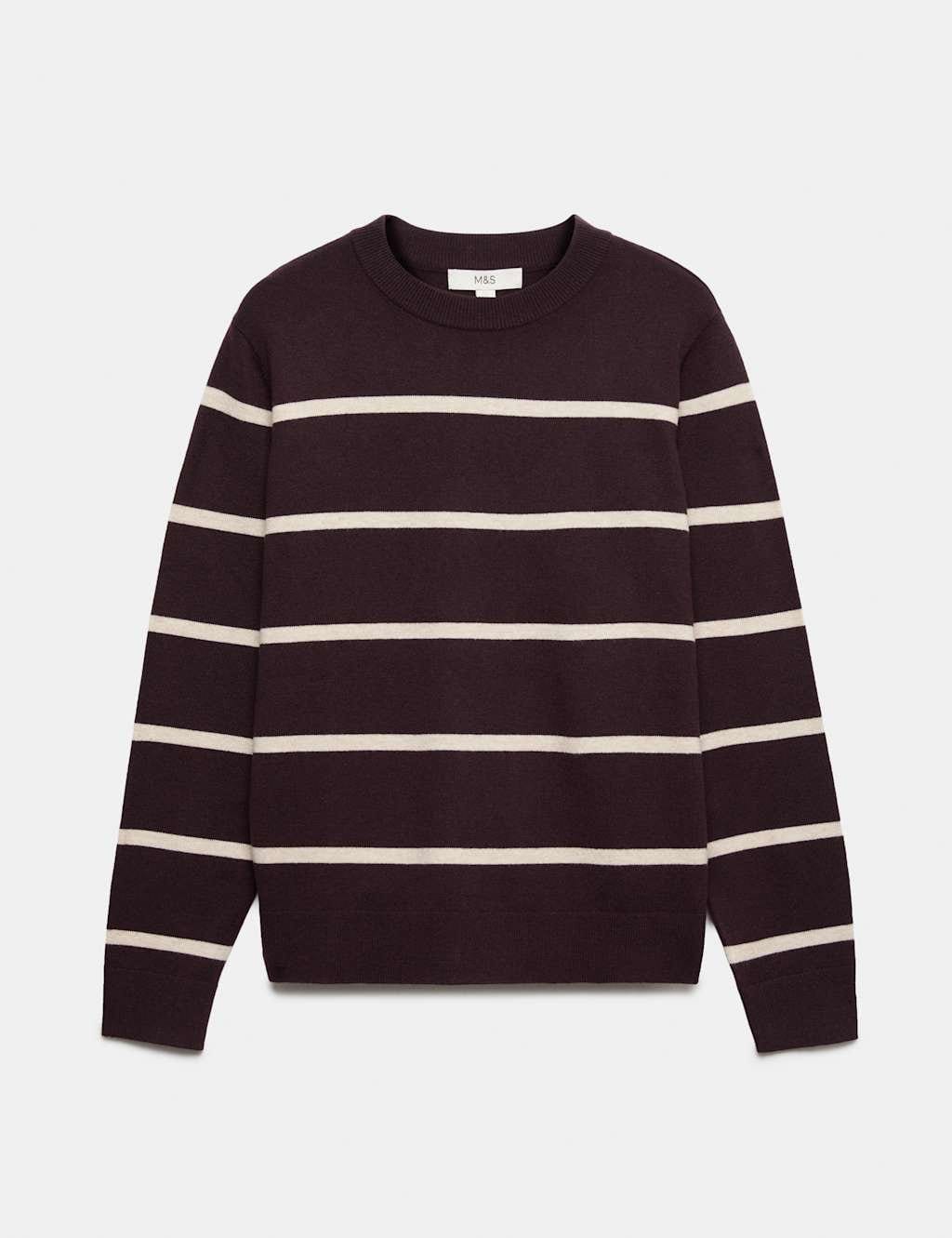 M&S Dark Aubergine Air-Yarn Striped Crew Neck Jumper