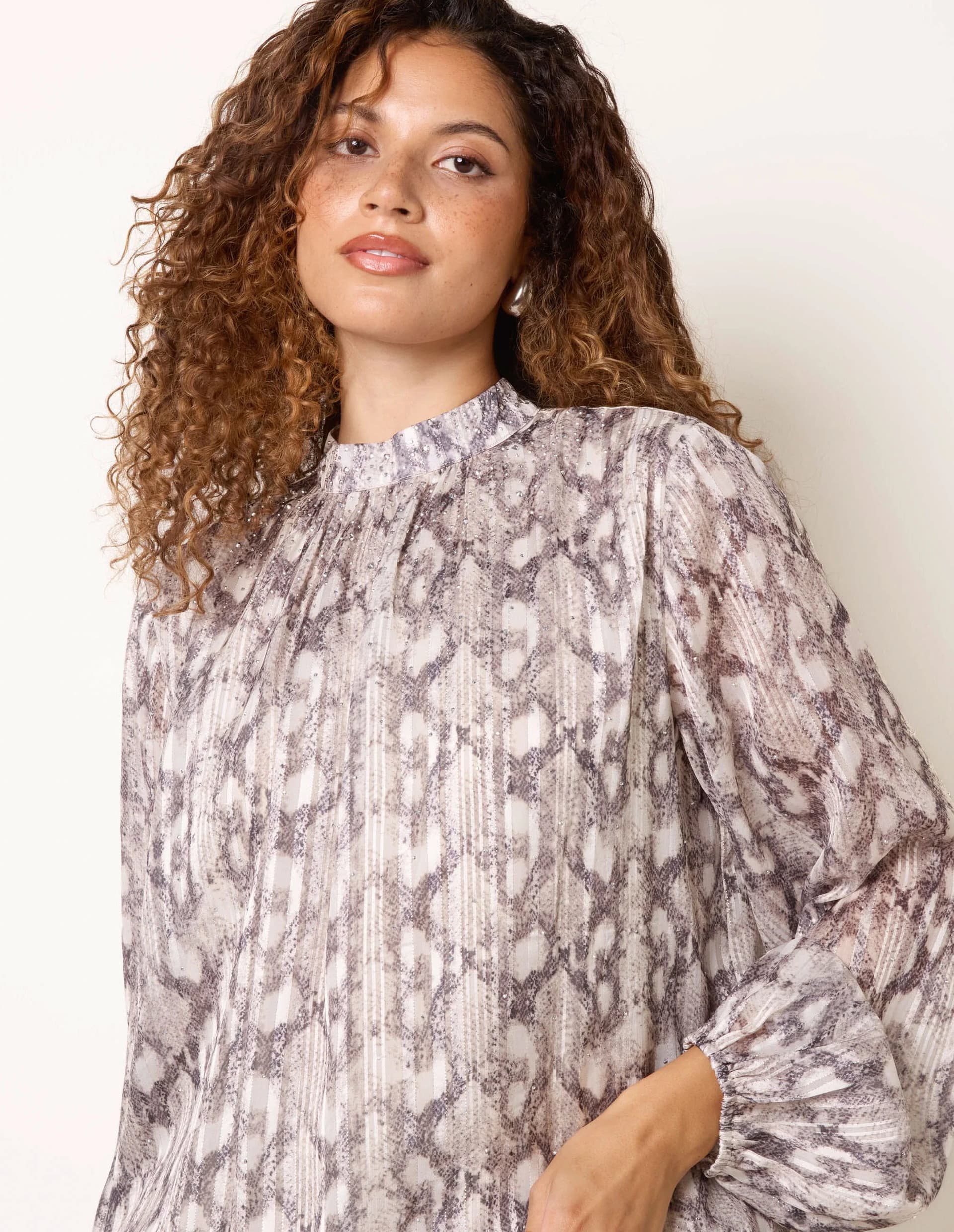 Blue Vanilla Rhinestone Snake Puff Ball Blouse