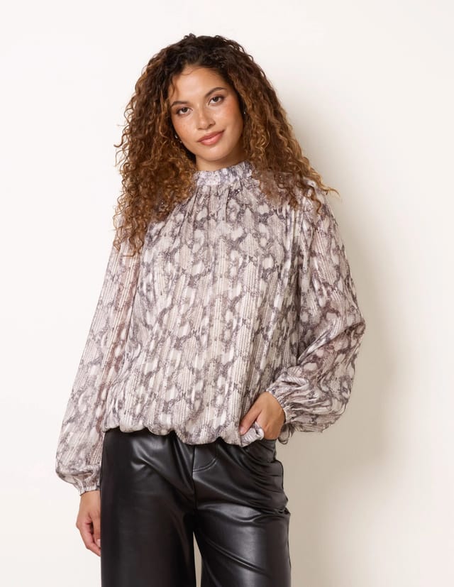 Blue Vanilla Rhinestone Snake Puff Ball Blouse - 2
