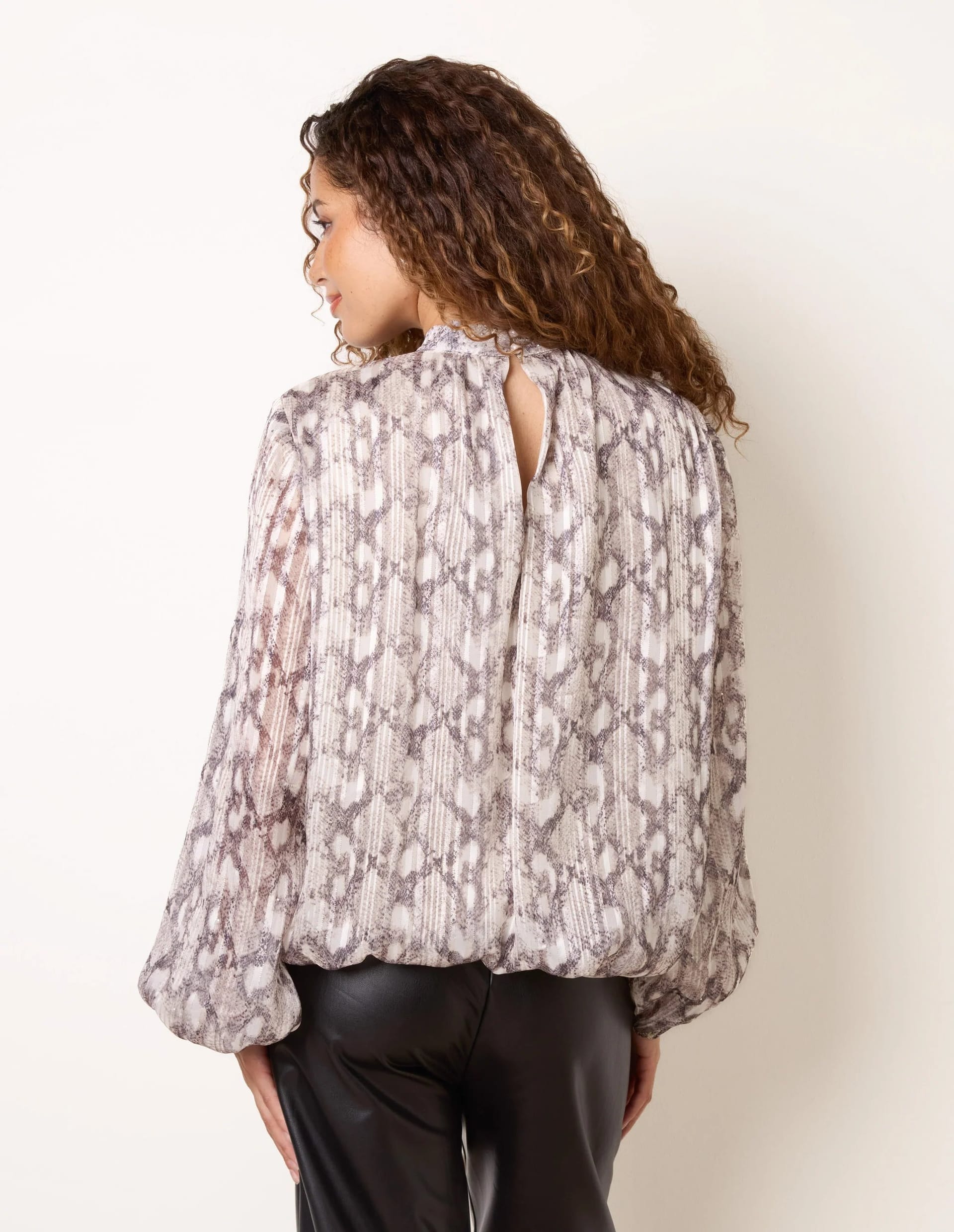 Blue Vanilla Rhinestone Snake Puff Ball Blouse - 4