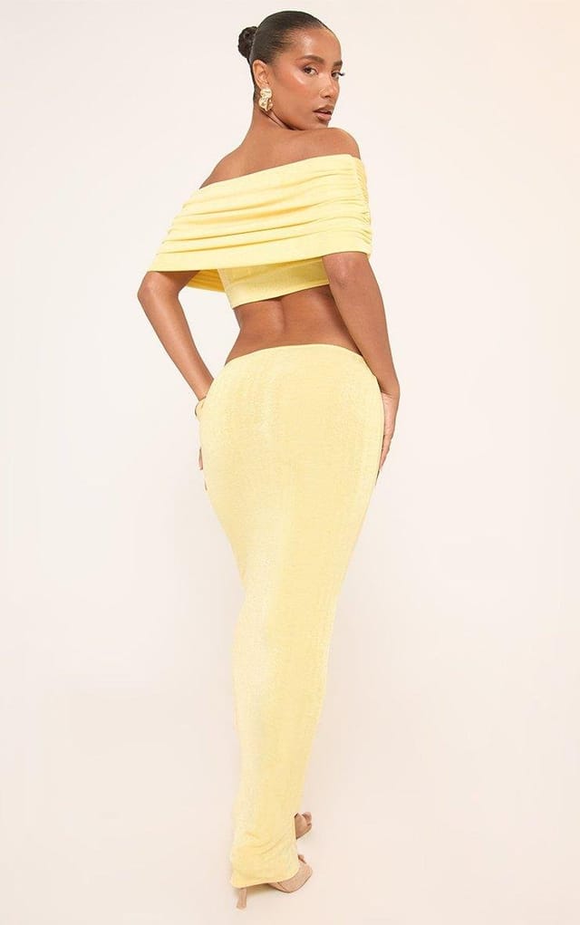 EGO Bardot Beaded Trim Detail Cut Out Maxi Dress In Yellow, Women's Size UK 4 - 2