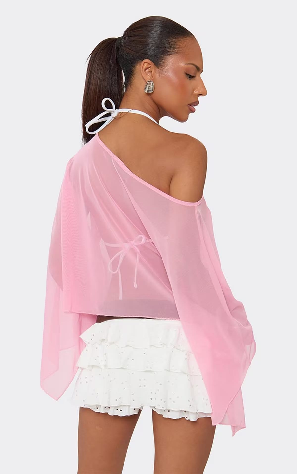 EGO Pink Mesh Off-The-Shoulder Top