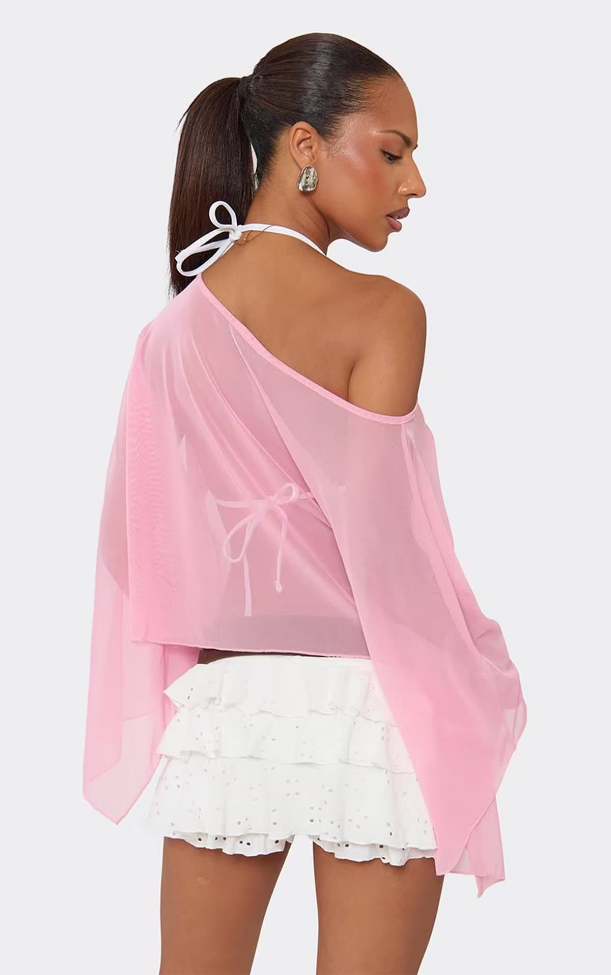 EGO EGO Pink Mesh Off-The-Shoulder Top