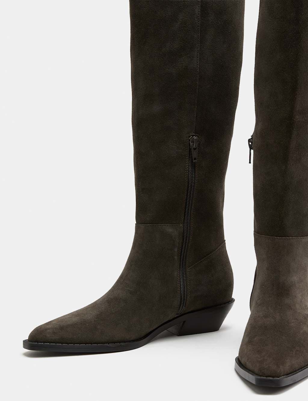 Marks & Spencer M&S Suede Cowboy Knee High Boots Dark Grey