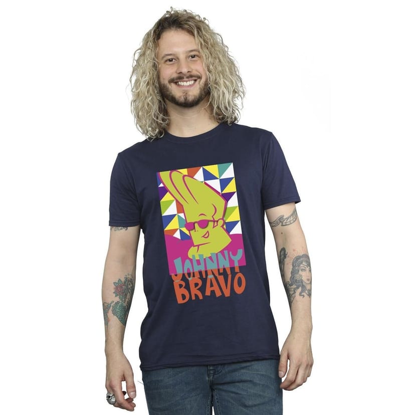 Johnny Bravo Johnny Bravo Men's Multi Triangles Pop Art T-Shirt in Navy - 1