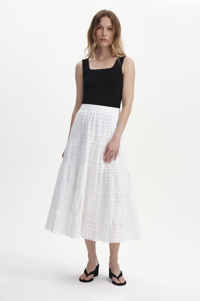 Finery London Finery London Women's Siobhan Broderie Tiered Midi Skirt in White - 2