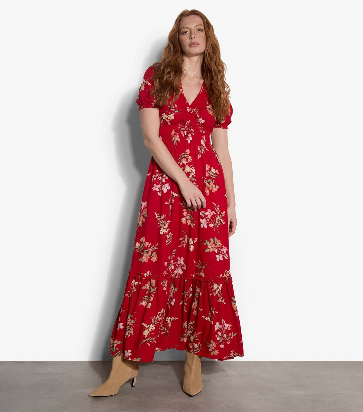 Apricot Women's Red Floral Print Midi Dress Apricot New Look