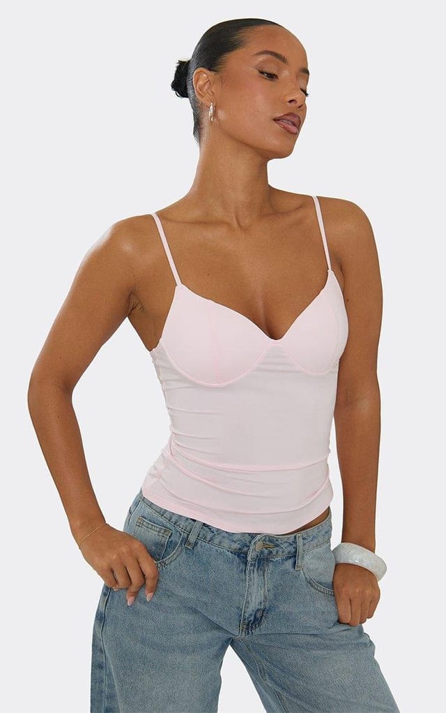 EGO Strappy Cup Detail Corset Top In Pink, Women's Size UK M/L - 2