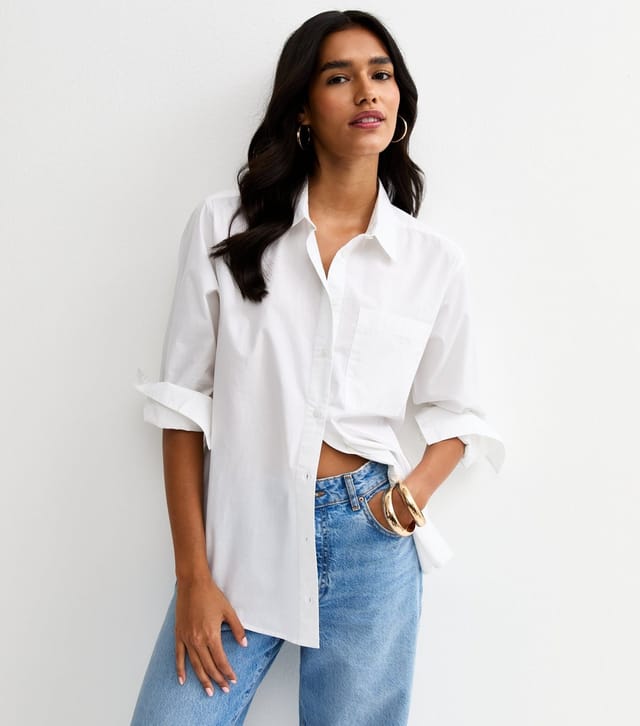 New Look Women's White Poplin Curved Hem Shirt New Look - 2