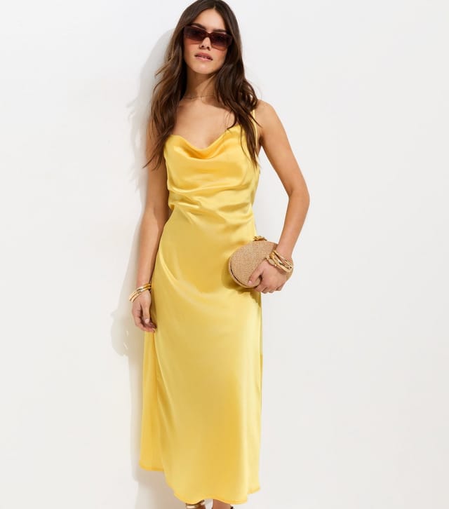 New Look Women's Petite Light Yellow Satin Slip Midi Dress New Look - 2