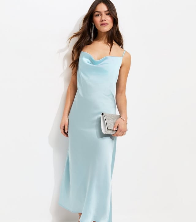 New Look Women's Petite Light Blue Satin Slip Midi Dress New Look - 2
