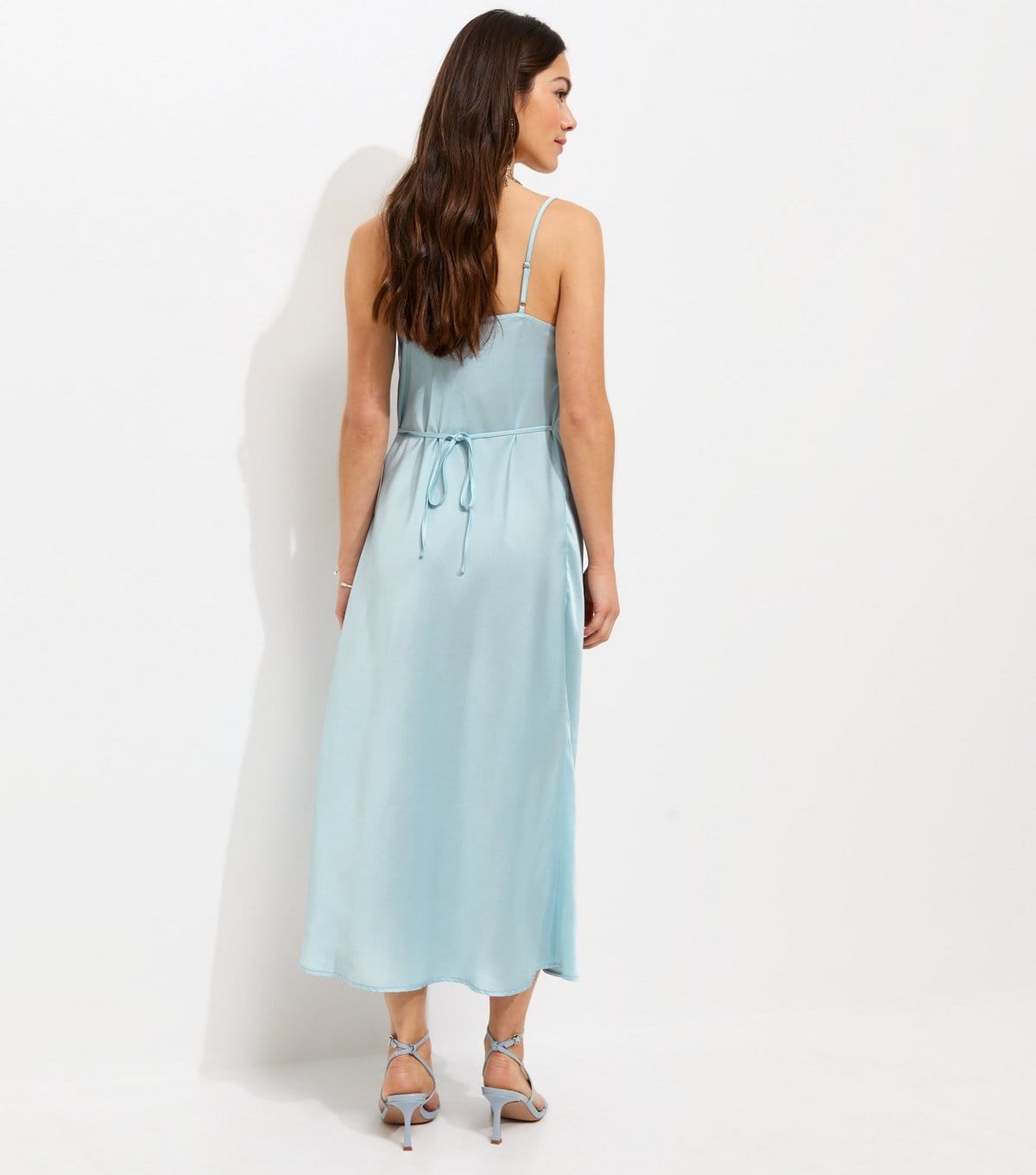 New Look Women's Petite Light Blue Satin Slip Midi Dress New Look - 4