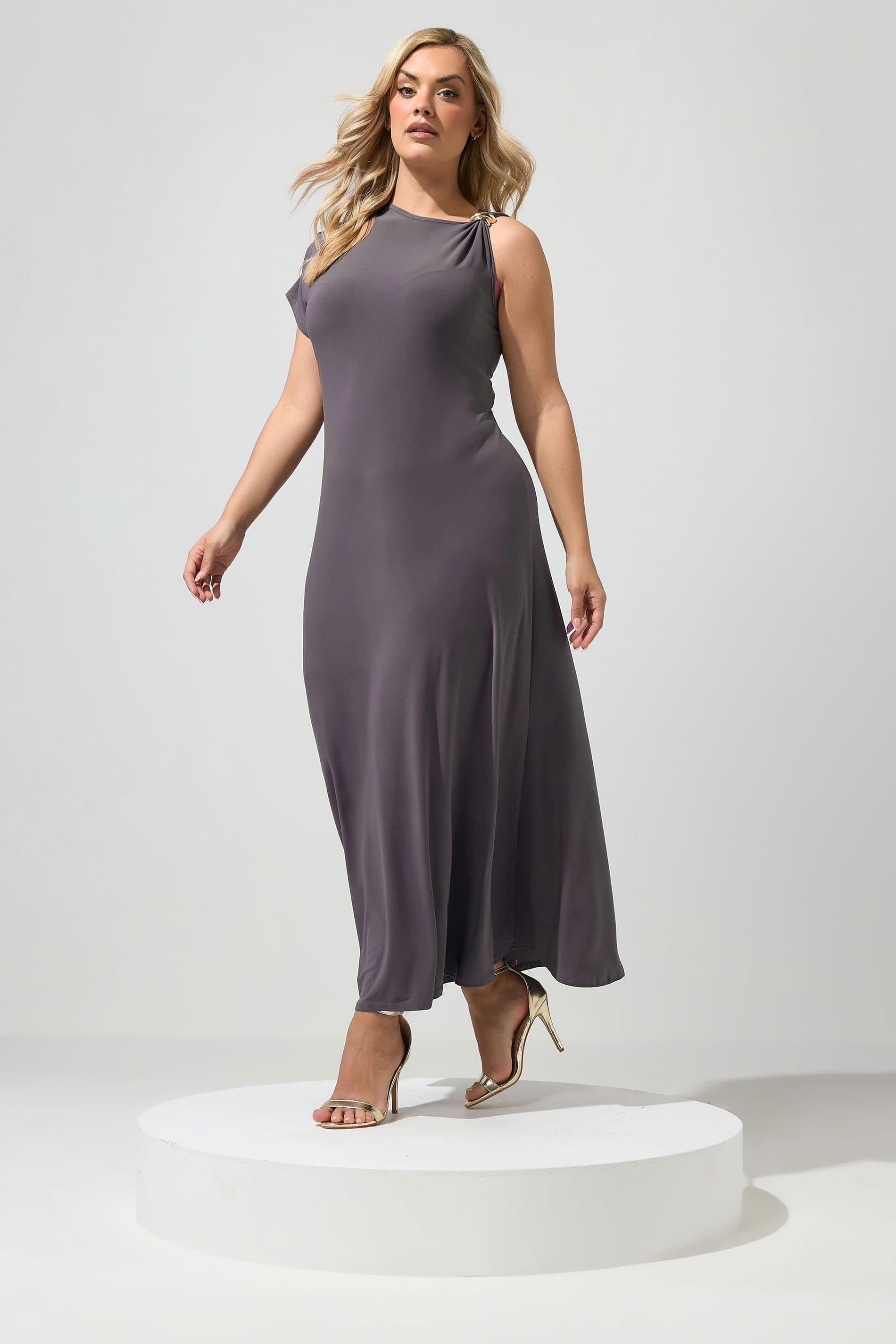 Yours Yours Women's Metal Buckle Detail Maxi Dress in Dark Grey
