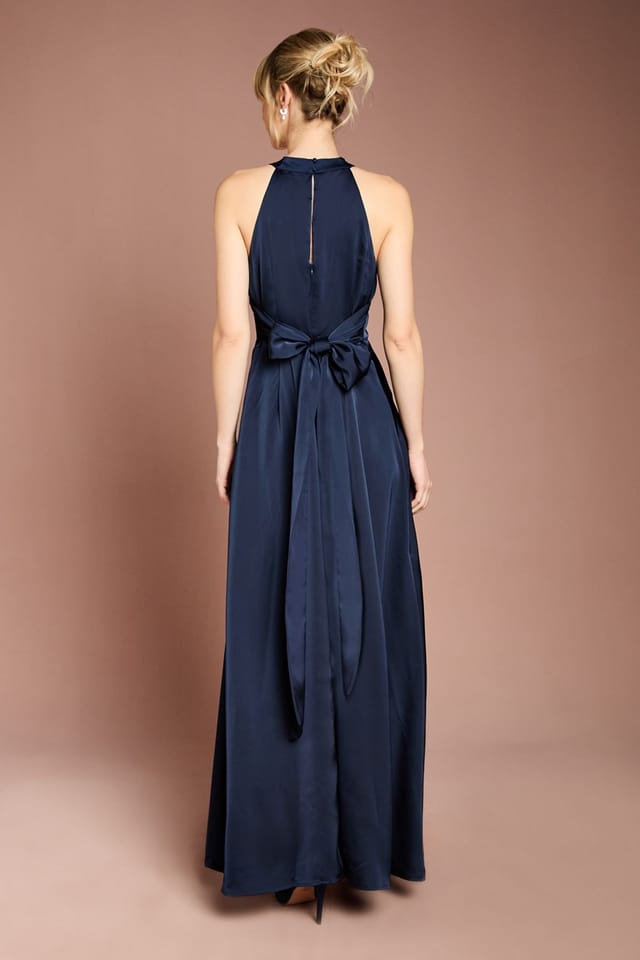 Coast Coast Women's Honoured Twist Halterneck Satin Maxi Bridesmaid Dress in Navy - 3