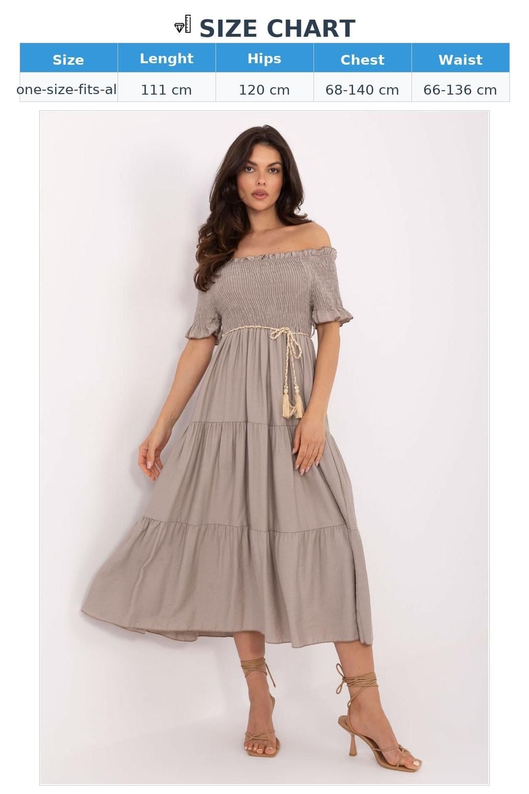 Love Lace Love Lace Women's Flared Summer Midi Dress Spanish Neck in Beige - 4