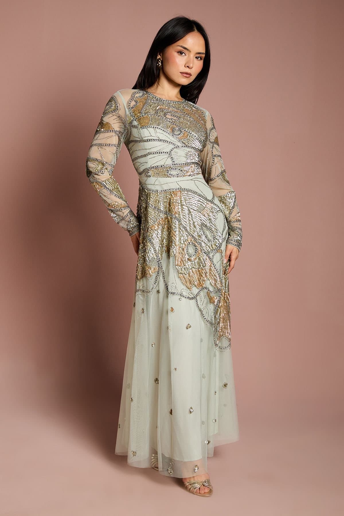 Coast Coast Women's Petite Premium Hand Embellished Maxi Dress in Sage