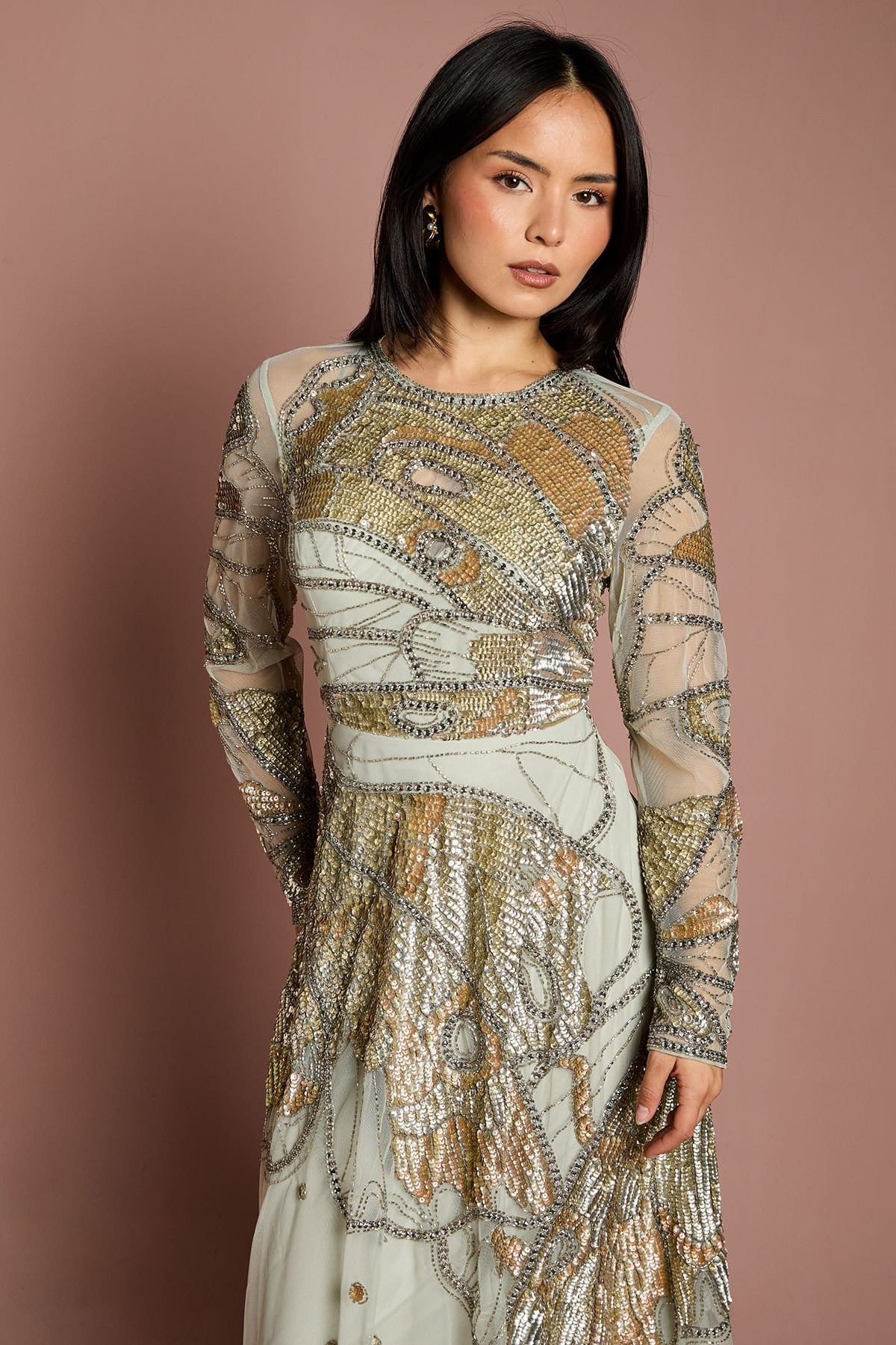 Coast Coast Women's Petite Premium Hand Embellished Maxi Dress in Sage - 4