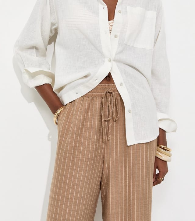 New Look Women's Camel Woven Striped Wide Leg Trousers New Look - 2