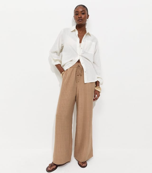 New Look Women's Camel Woven Striped Wide Leg Trousers New Look - 3