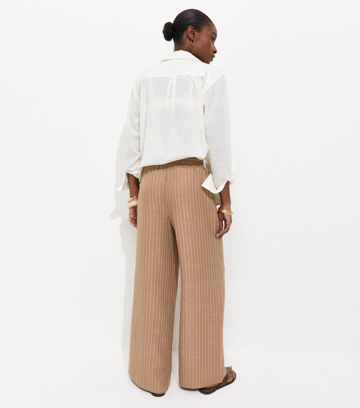 New Look Women's Camel Woven Striped Wide Leg Trousers New Look - 4
