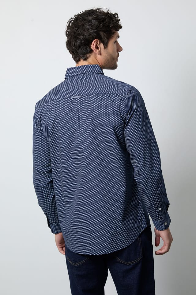 Maine Maine Men's Navy Geometric Print Long Sleeve Shirt - 3