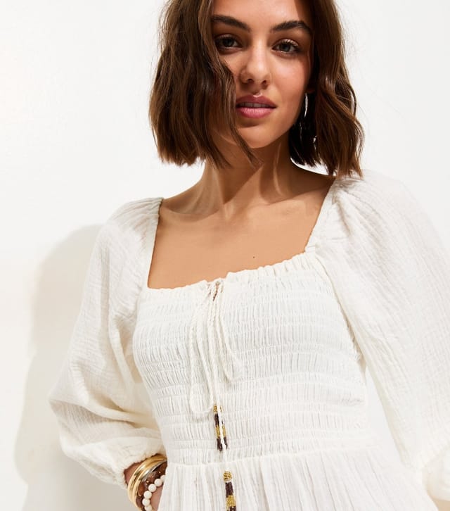 New Look Women's White Cotton Shirred Milkmaid Midi Dress New Look - 2