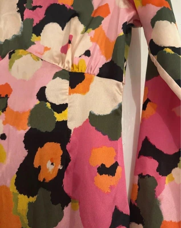 Never Fully Dressed Never Fully Dressed Pink Multi Winter Blossom Beau Retro Floral Frill High Neck Satin Maxi Dress