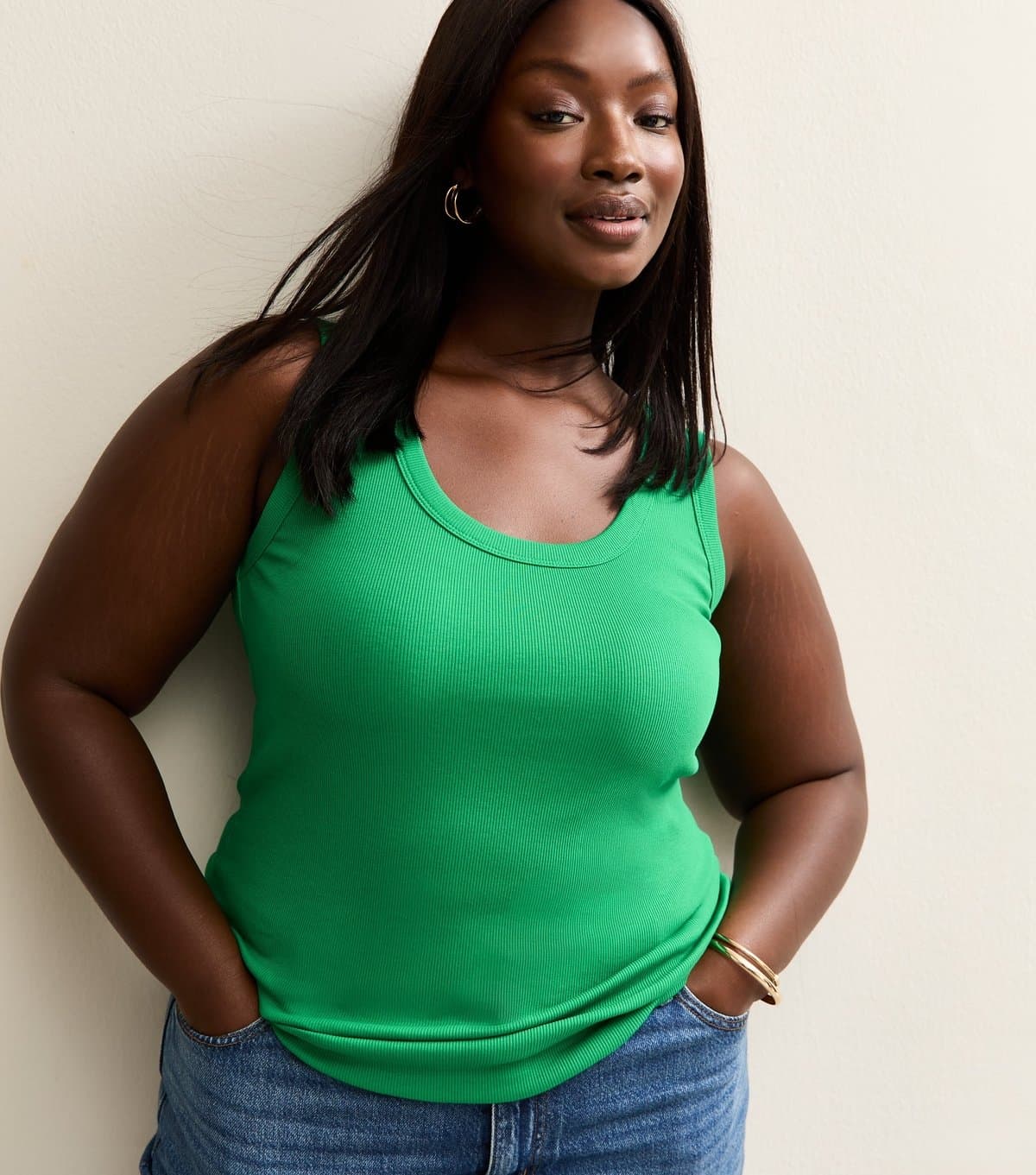 New Look New Look Plus Size Dark Green Ribbed Scoop Neck Vest