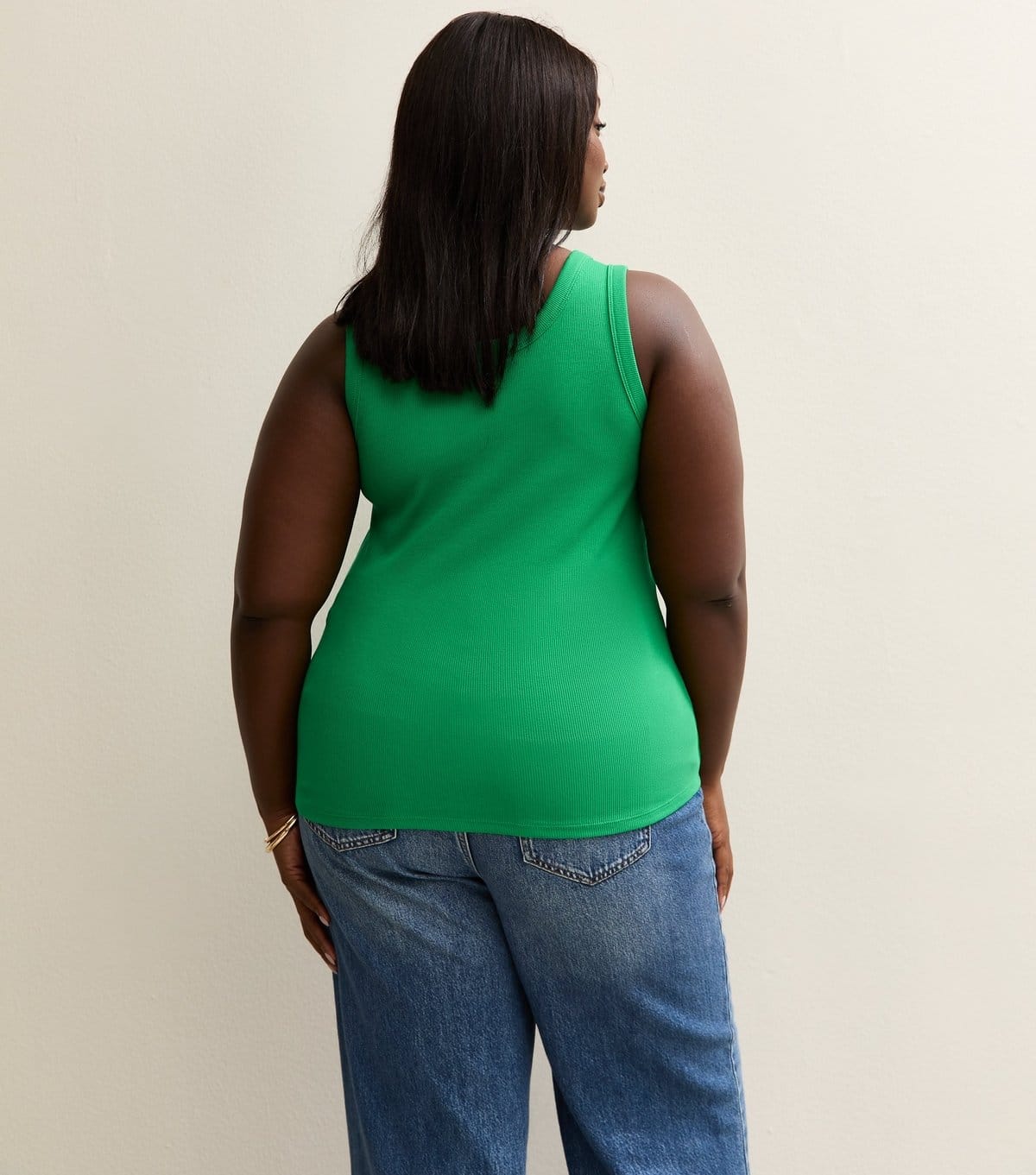 New Look Women's Plus Size Dark Green Ribbed Scoop Neck Vest Curves New Look - 4