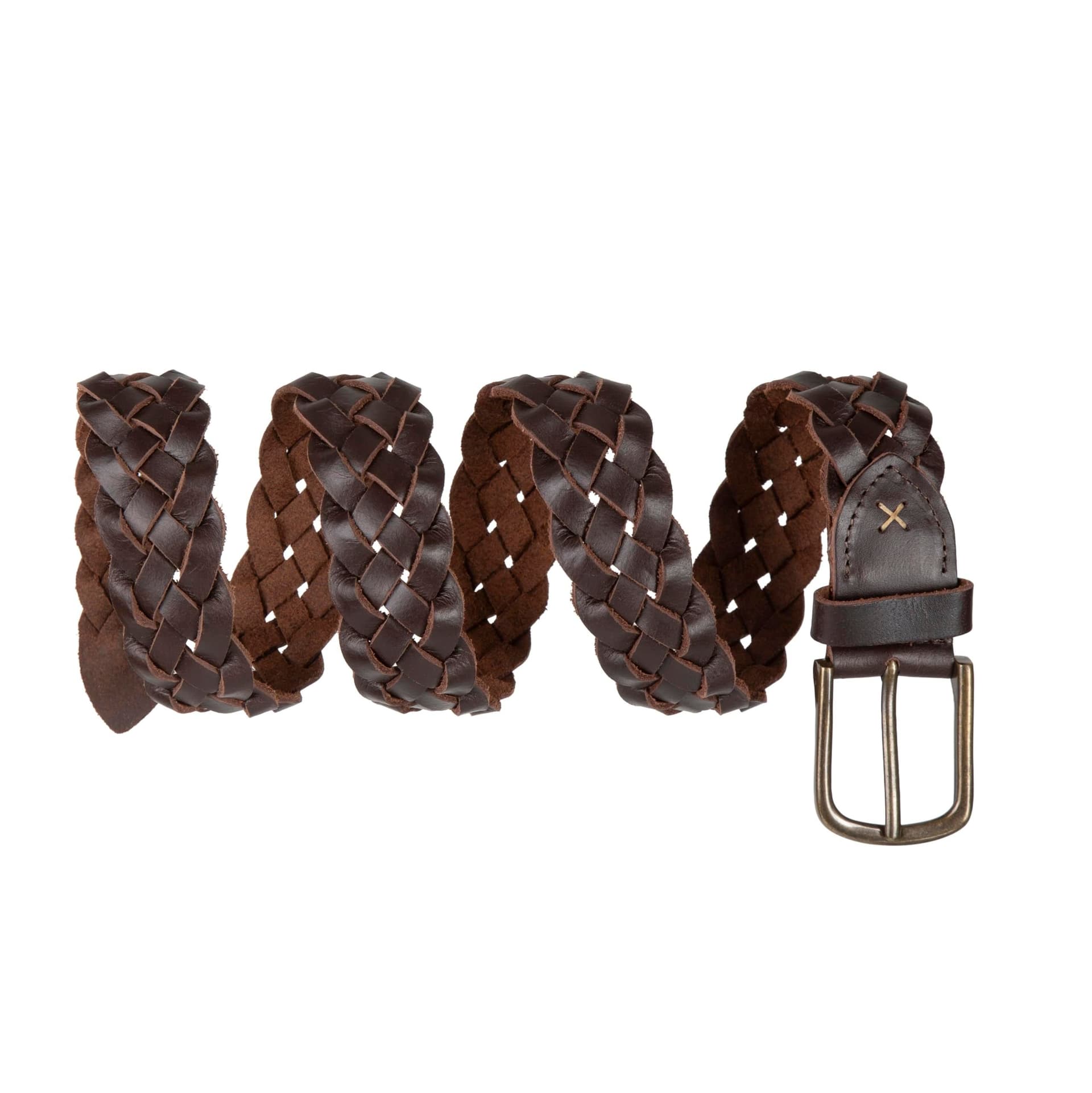 Woodland Leathers Woodland Leathers Men's Genuine Leather Braided Woven Belt 1.5" Width in Brown