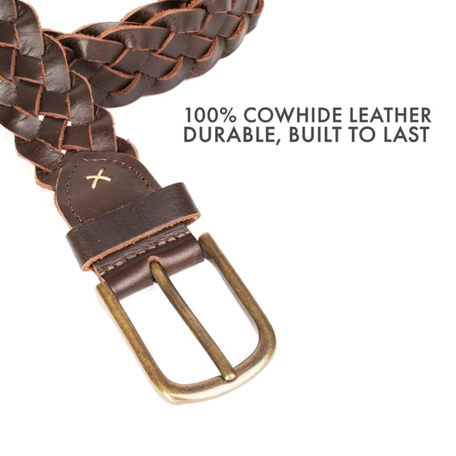 Woodland Leathers Woodland Leathers Men's Genuine Leather Braided Woven Belt 1.5" Width in Brown - 3