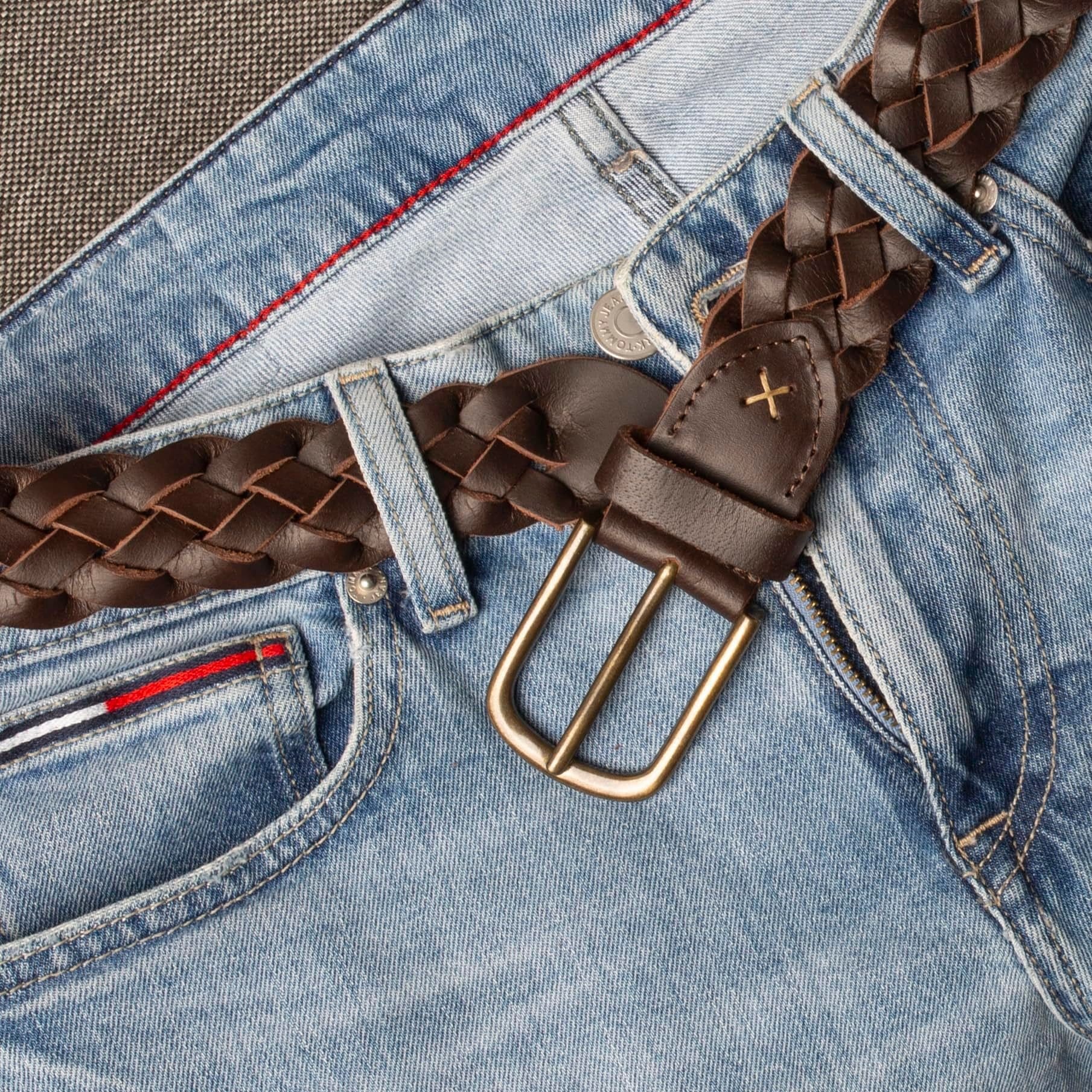 Woodland Leathers Woodland Leathers Men's Genuine Leather Braided Woven Belt 1.5" Width in Brown - 4