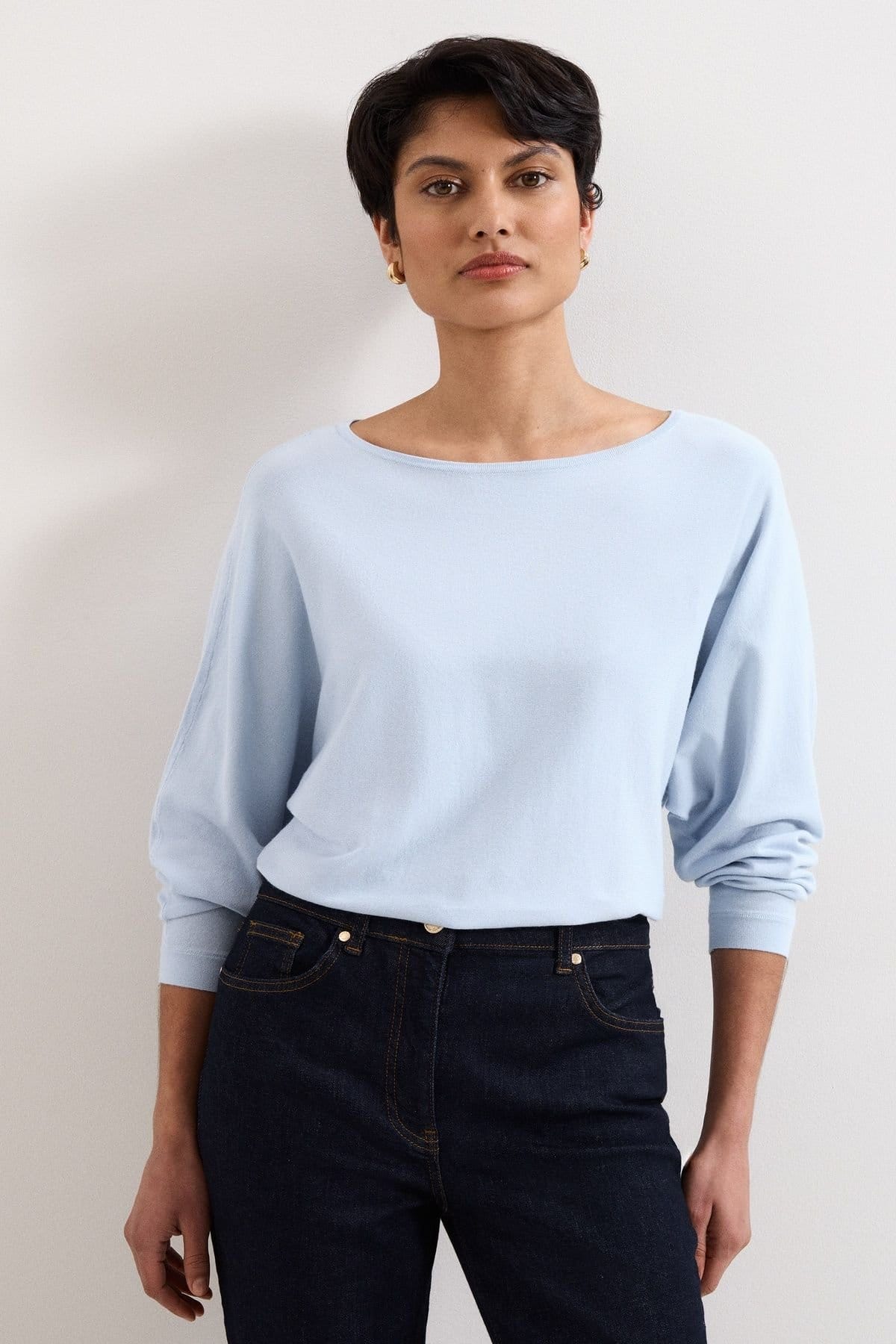 Phase Eight Baby Blue Knitted Slash-Neck Jumper