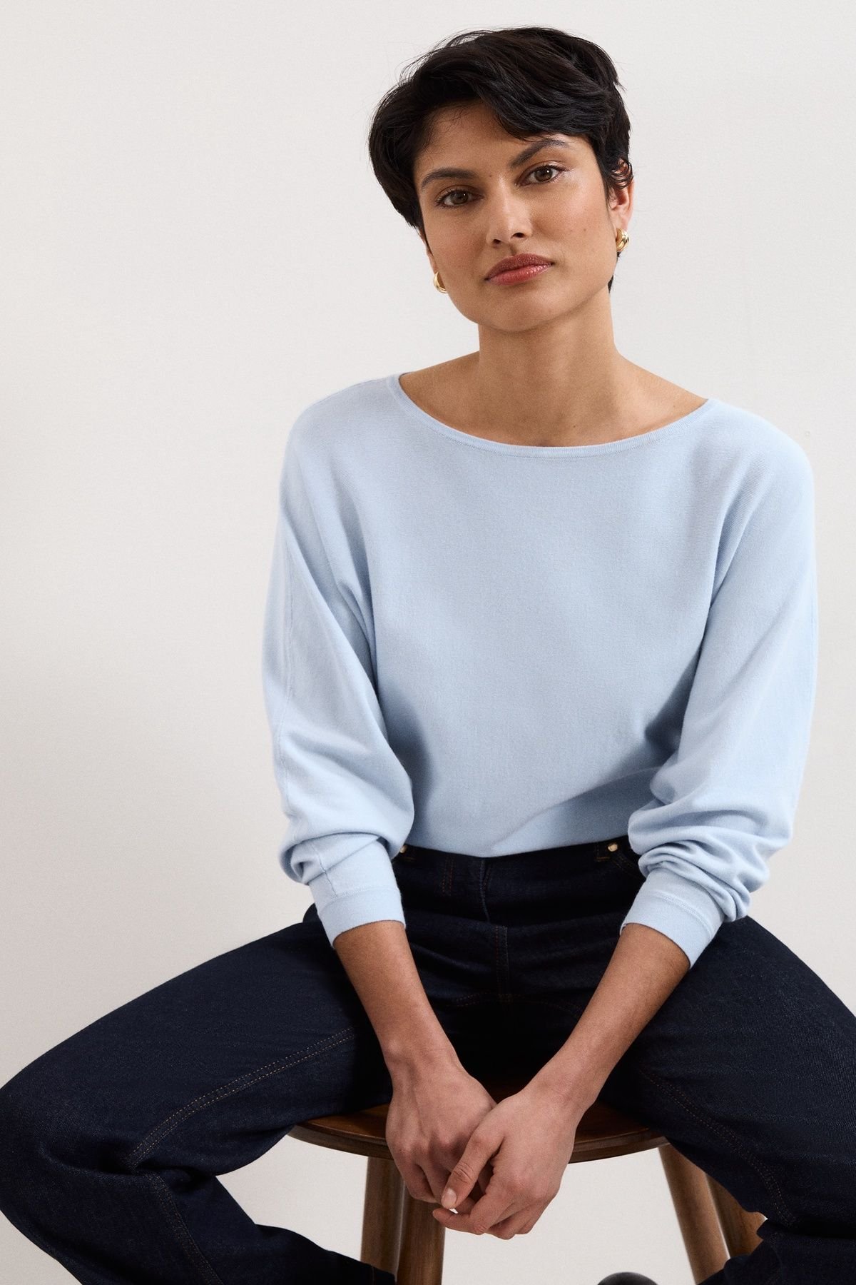 Phase Eight Phase Eight Women's Cristine Slash-Neck Knitted Jumper in Baby Blue - 4