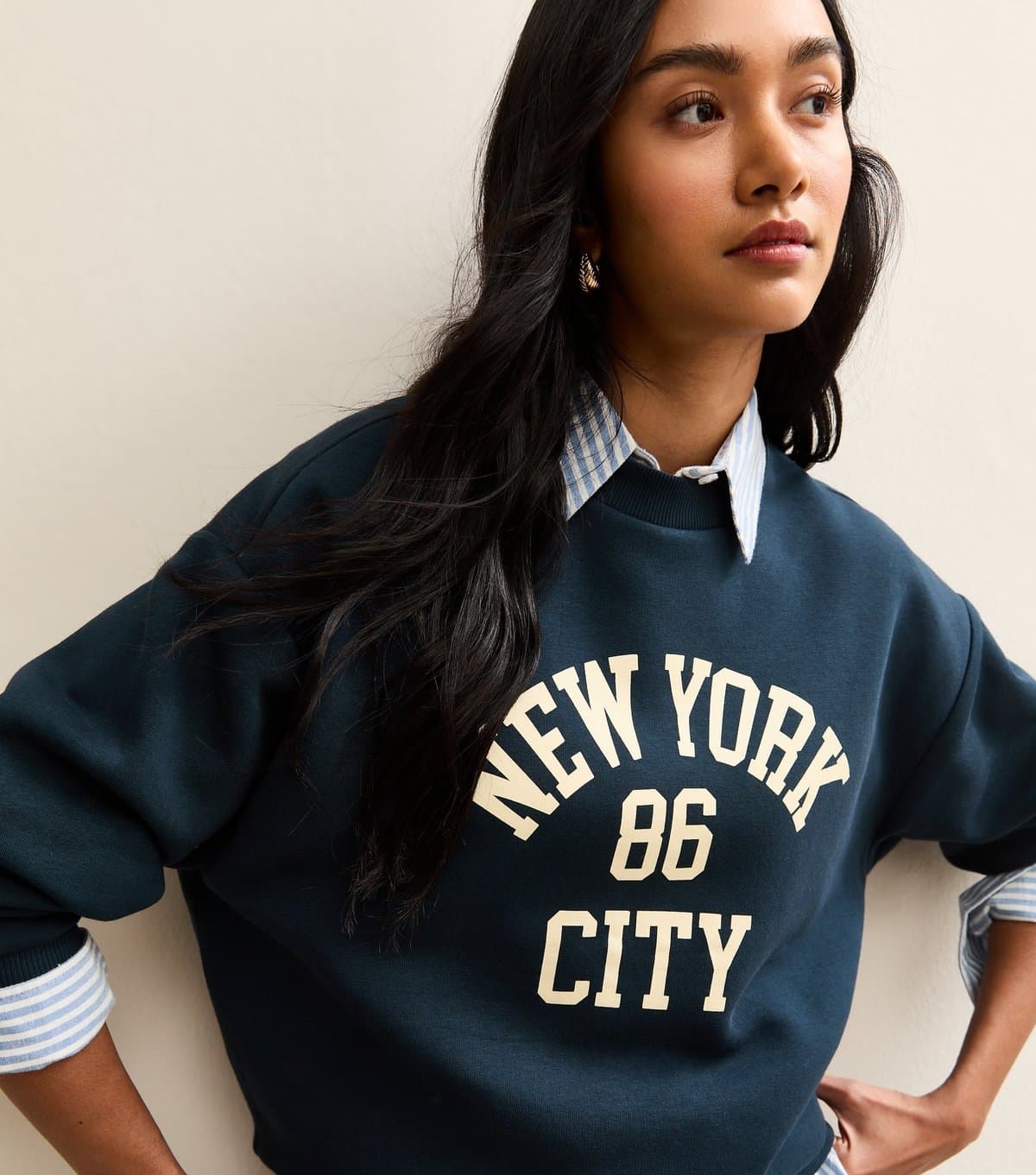 New Look Women's Navy New York Logo Crew Neck Sweatshirt New Look