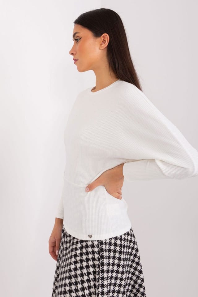 Love Lace Love Lace Women's Cotton Batwing Sleeve Blouse with Ribbed Knit in White - 2