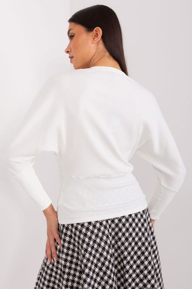 Love Lace Love Lace Women's Cotton Batwing Sleeve Blouse with Ribbed Knit in White - 3
