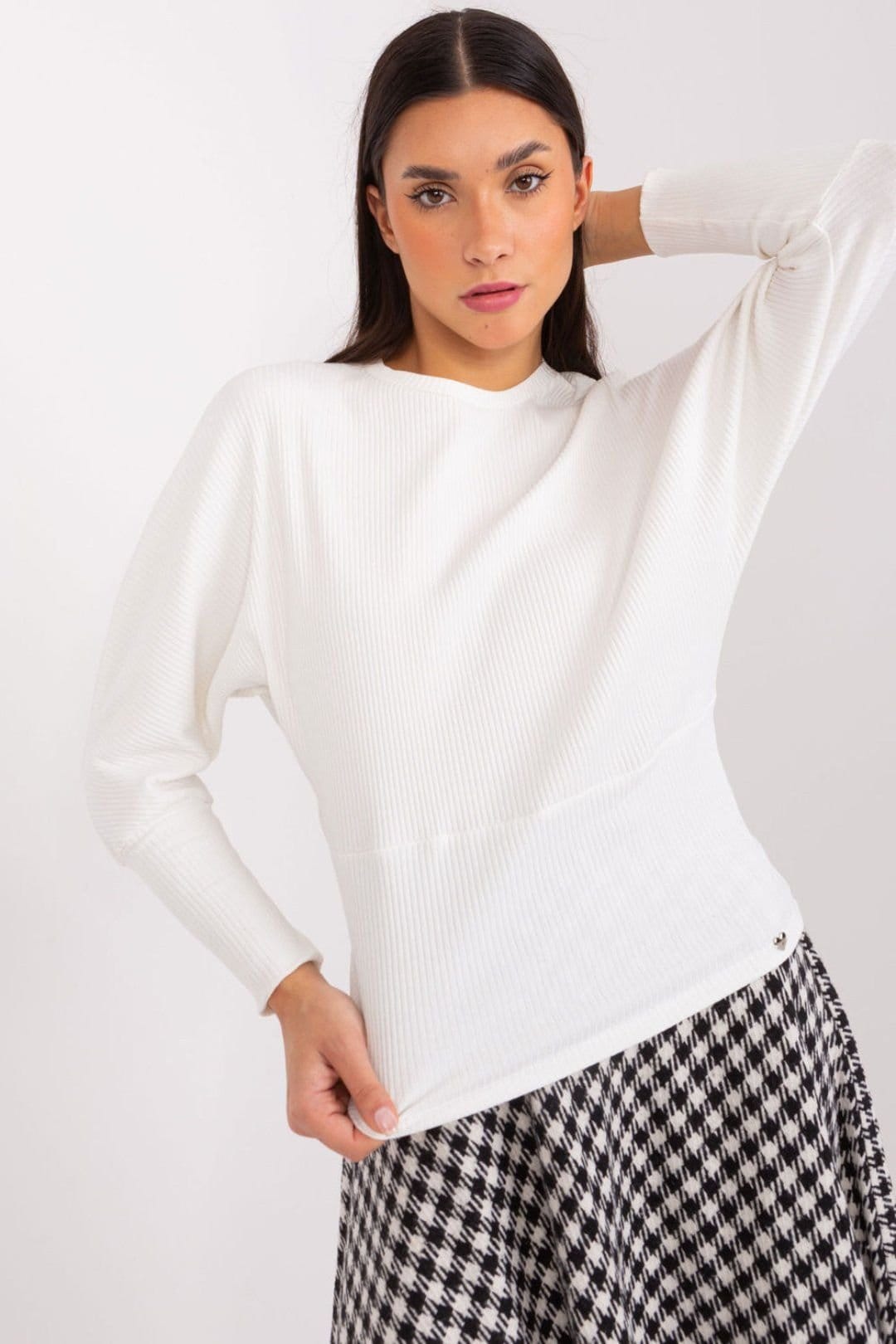 Love Lace Love Lace Women's Cotton Batwing Sleeve Blouse with Ribbed Knit in White - 4