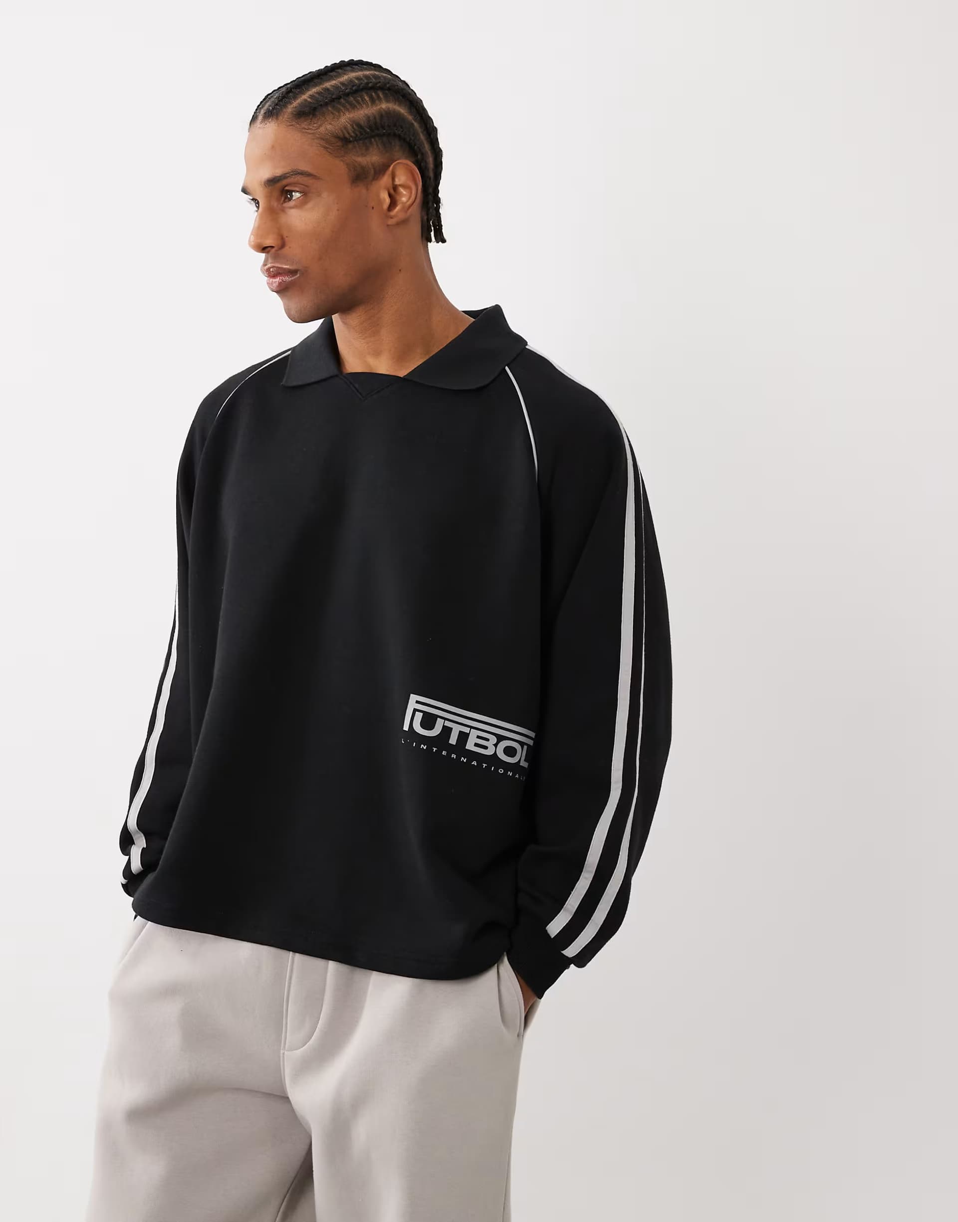 ASOS Cotton On raglan polo fleece in black