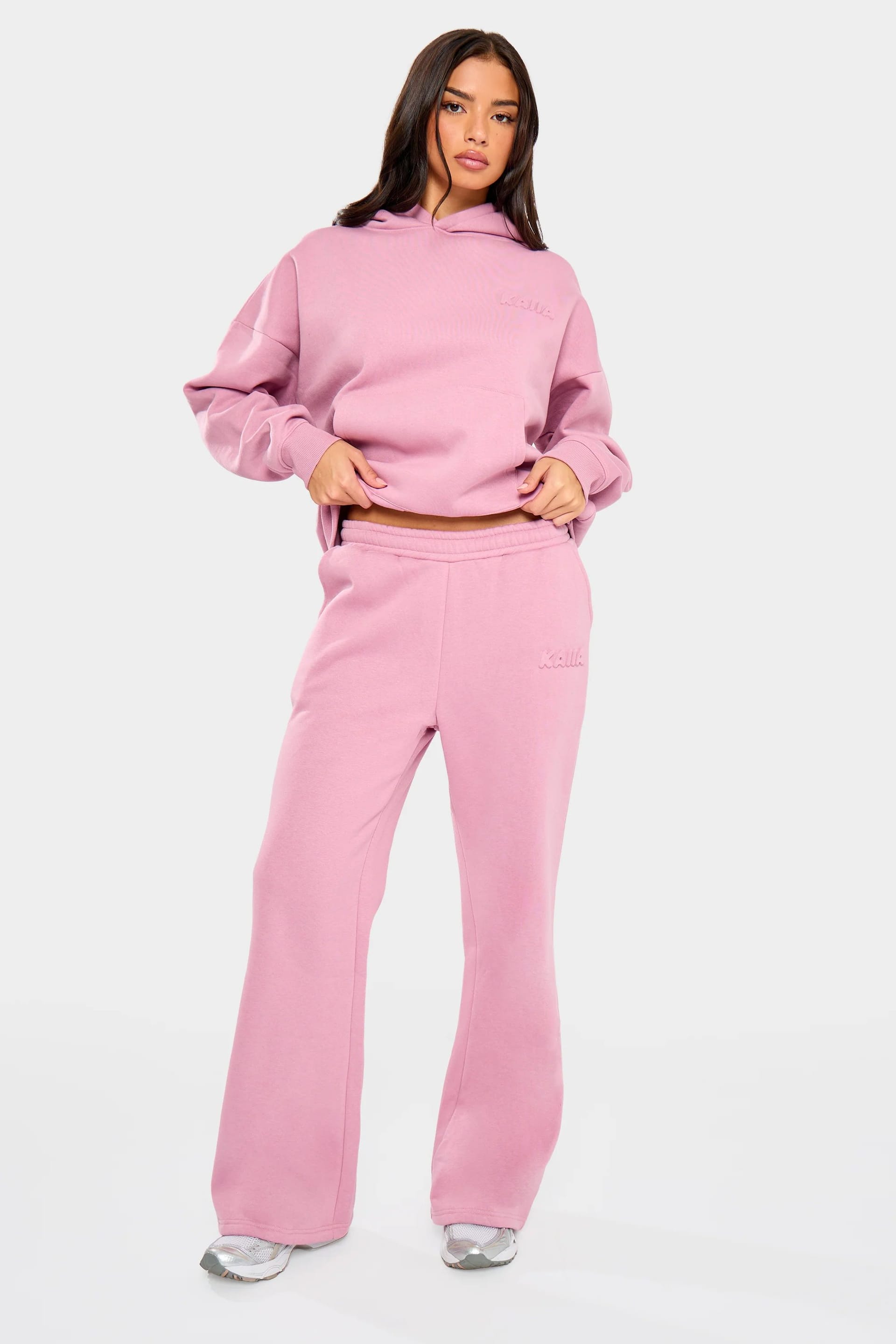 Kaiia Pink Embossed Bubble Logo Flared Joggers