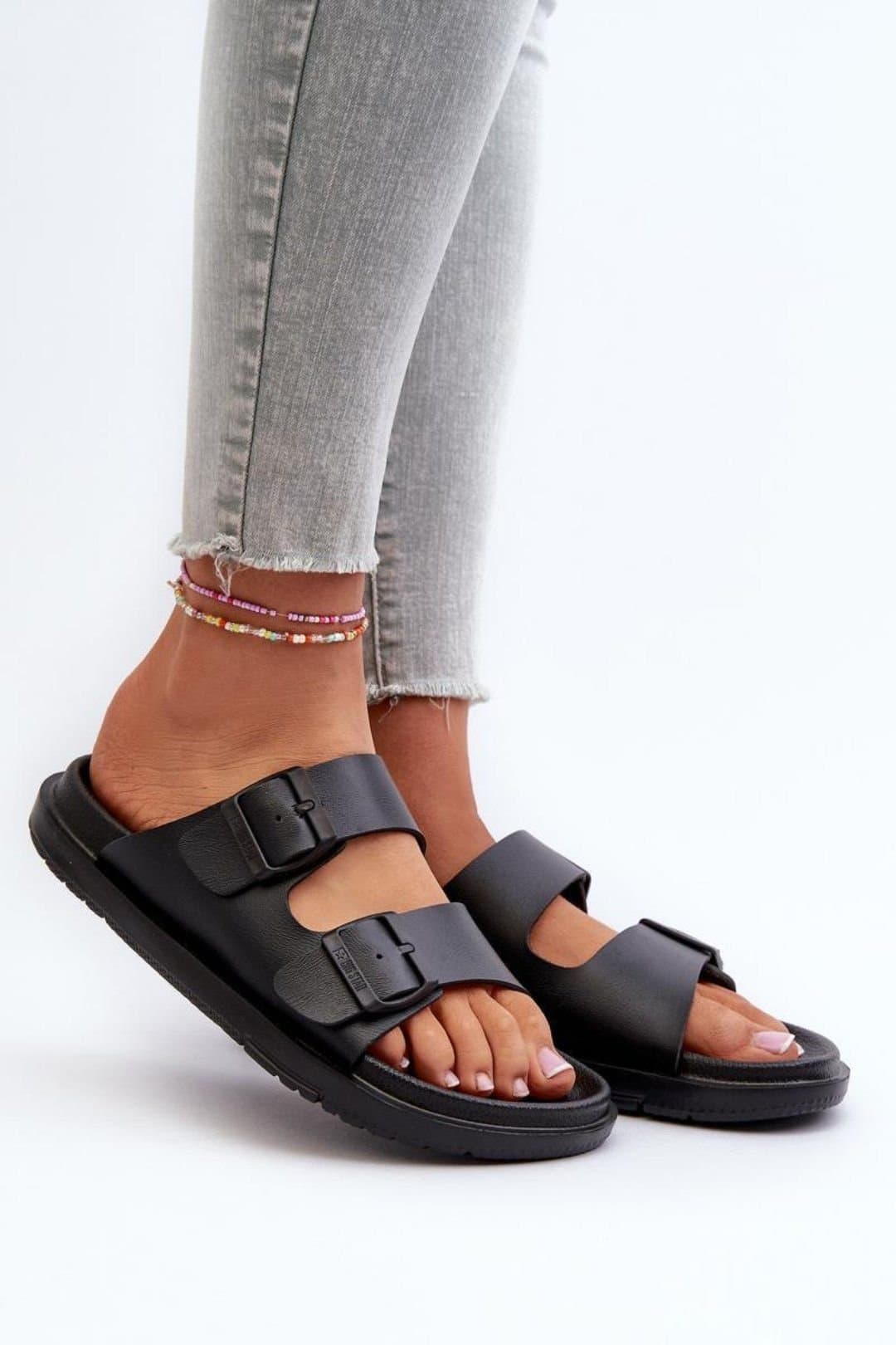 Love Lace Love Lace Women's Big Star EVA Foam Adjustable Strap Comfortable Flip Flops in Black