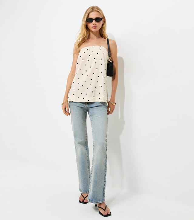 New Look Women's Cream Linen Rich Polka Dot Removable Strap Bandeau Top New Look - 3