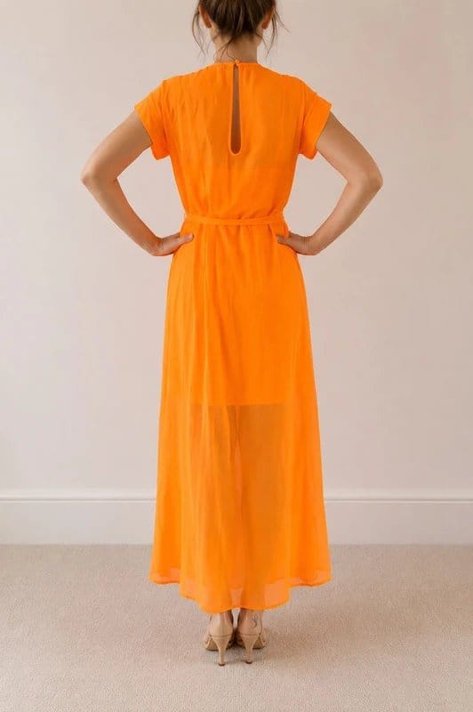 ASOS Design ASOS Design/Pleated Raw Edge Maxi Dress/Neon Orange/Size 10/RRP £50 - 1