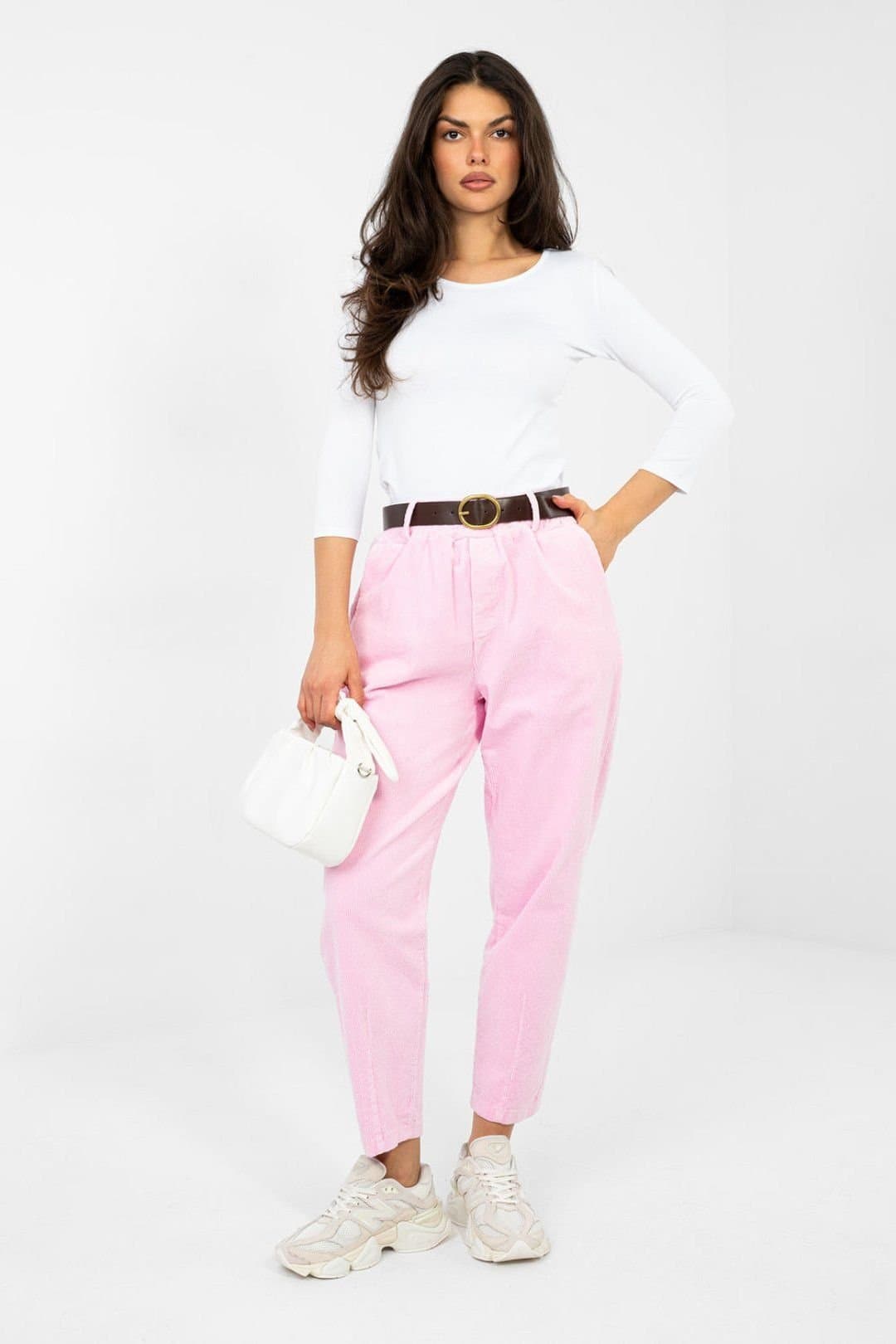 Love Lace Love Lace Women's Corduroy Carrot High Waist Trousers in Pink