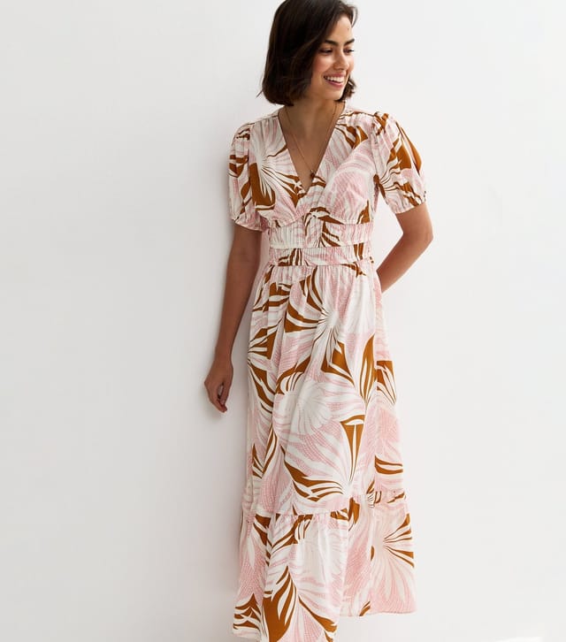 New Look Women's Pink Leaf Print Short Sleeve Midi Dress New Look - 3