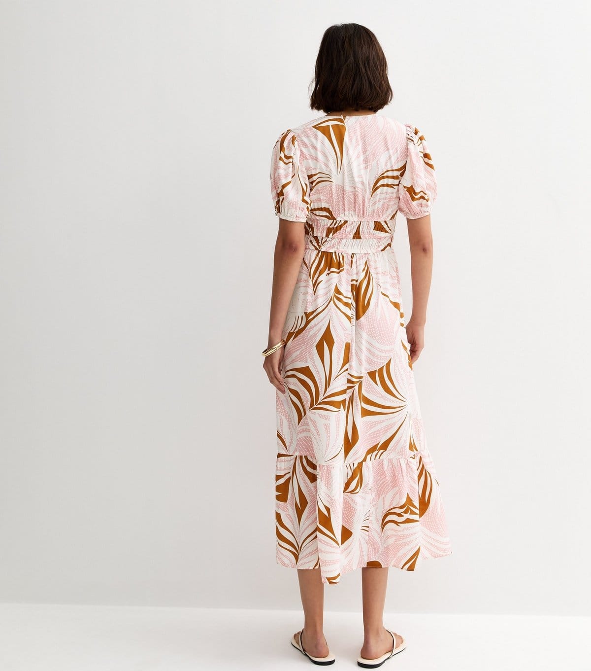 New Look Women's Pink Leaf Print Short Sleeve Midi Dress New Look - 4