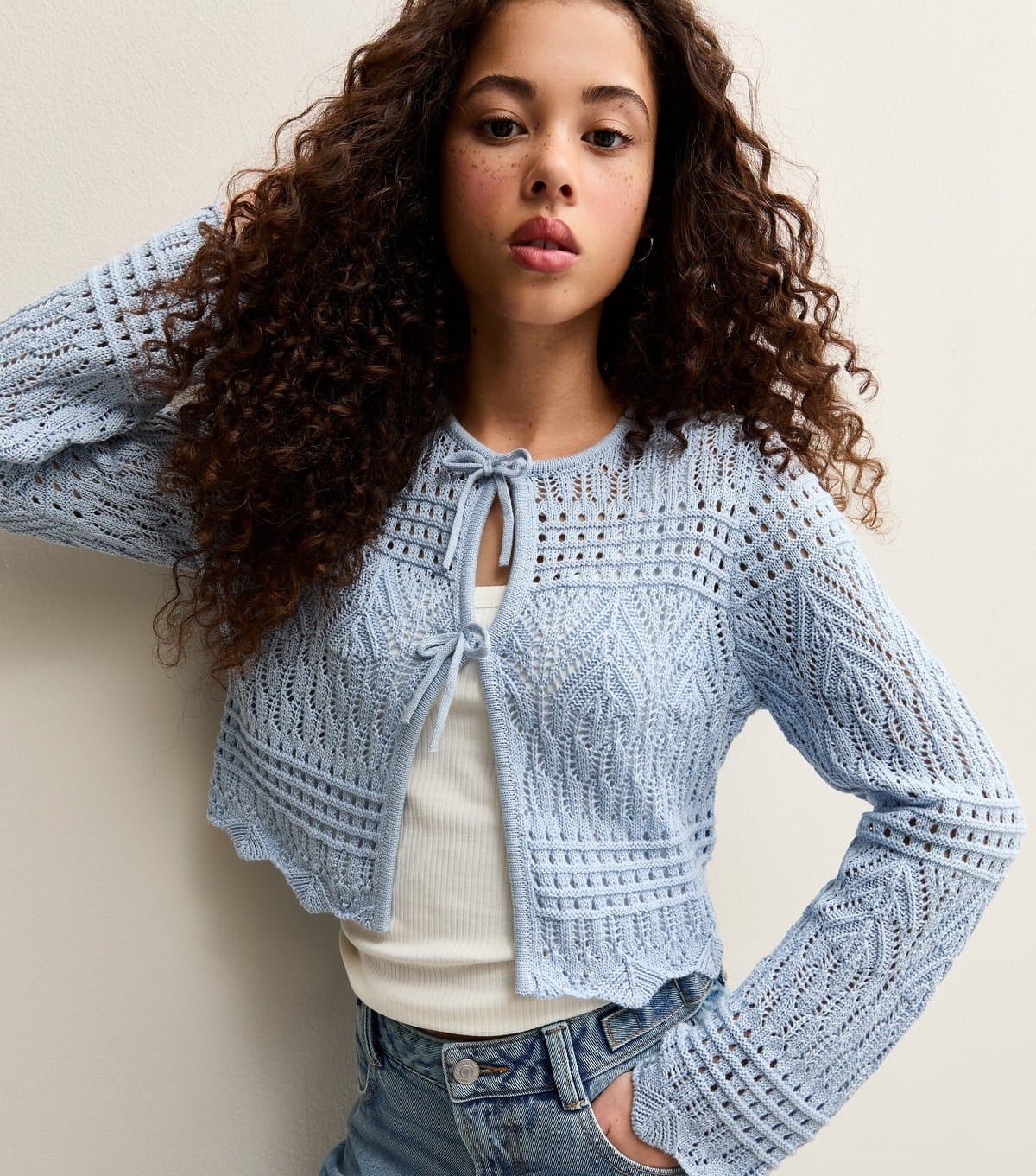 New Look Girls' Light Blue Crochet Cardigan New Look