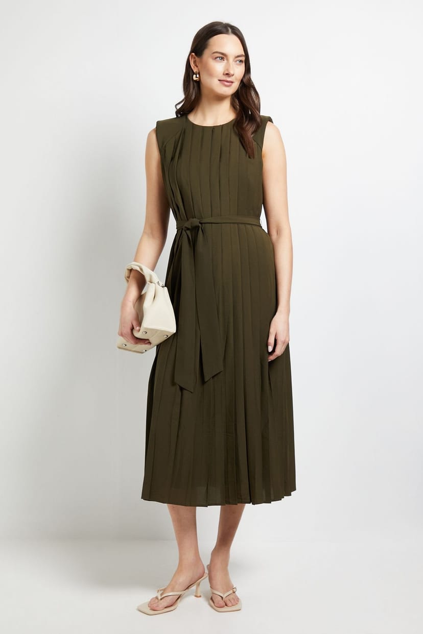 Principles Principles Women's Pleated Midi Dress in Olive - 1