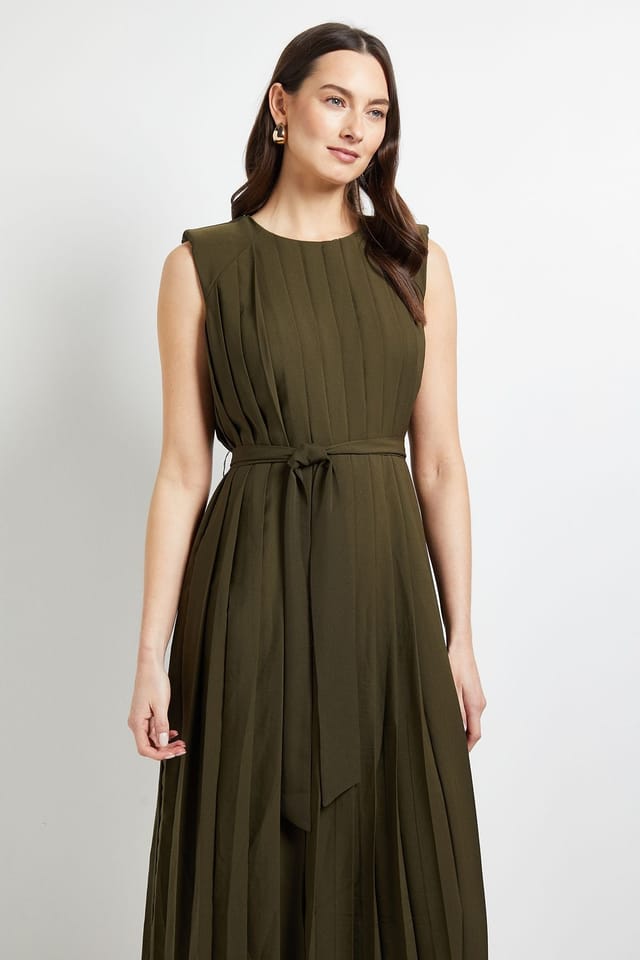 Principles Principles Women's Pleated Midi Dress in Olive - 2