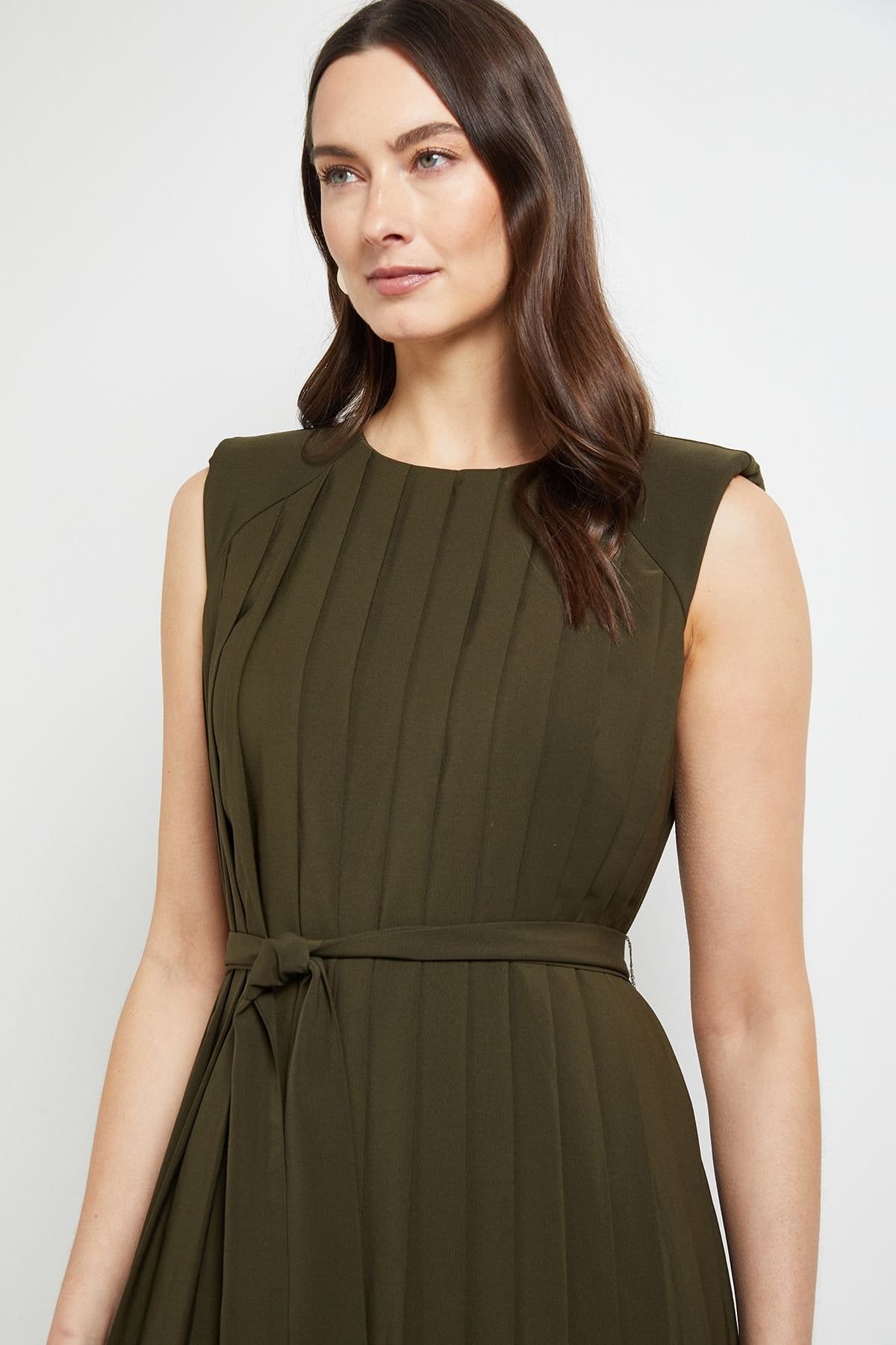 Principles Principles Women's Pleated Midi Dress in Olive - 4